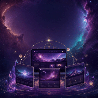 Animated cosmic website screens representing Galaxy website planning